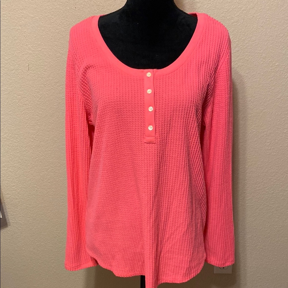 Hot Pink Ribbed Long Sleeve Shirt